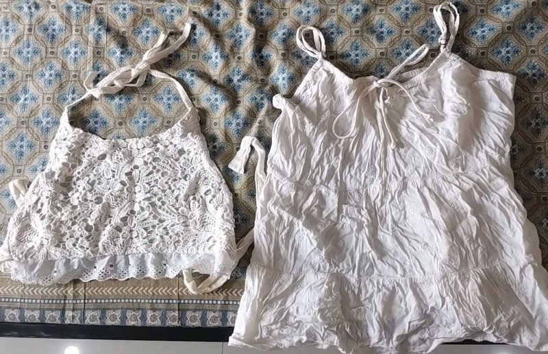 Combo White Crop Top &amp; Camisole Set