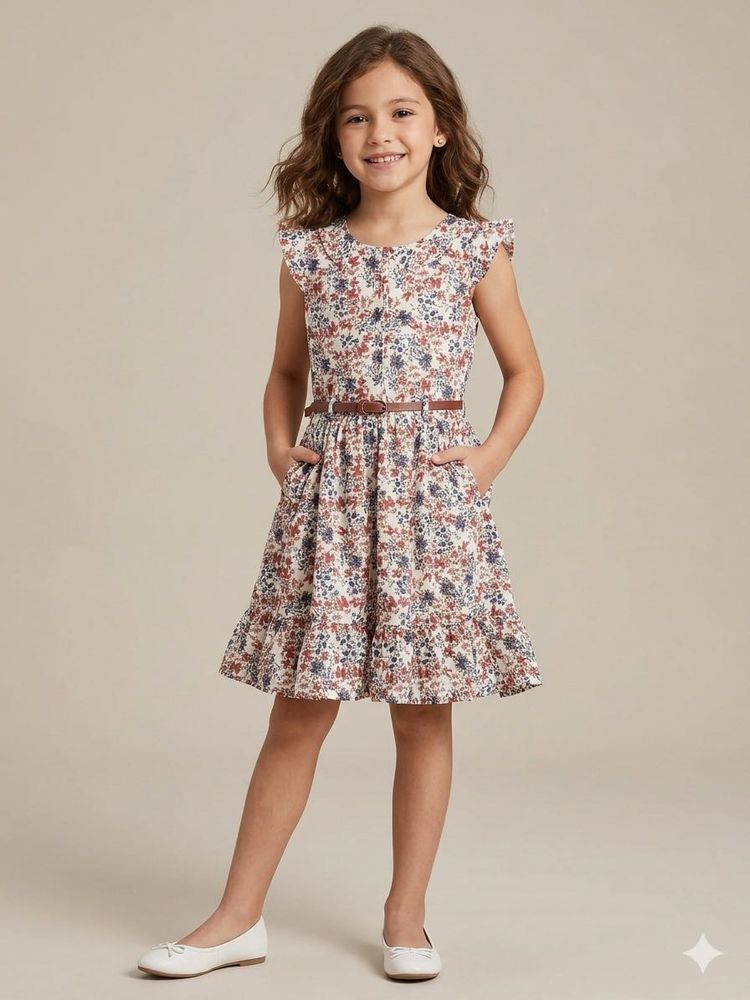 Charming Floral Printed frock with Belt