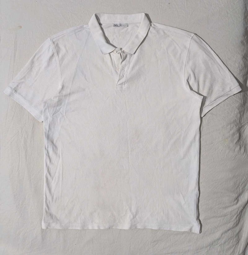 ZARA Classic White Polo T-Shirt