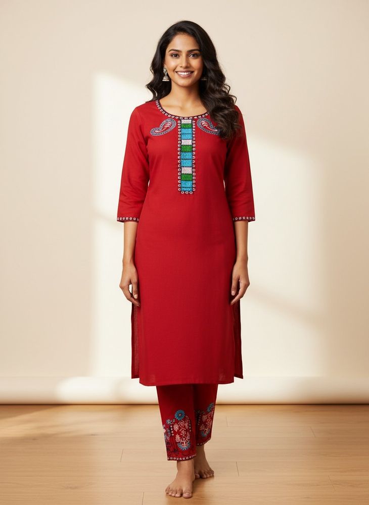 Red Kurta Sat Without Dupatta