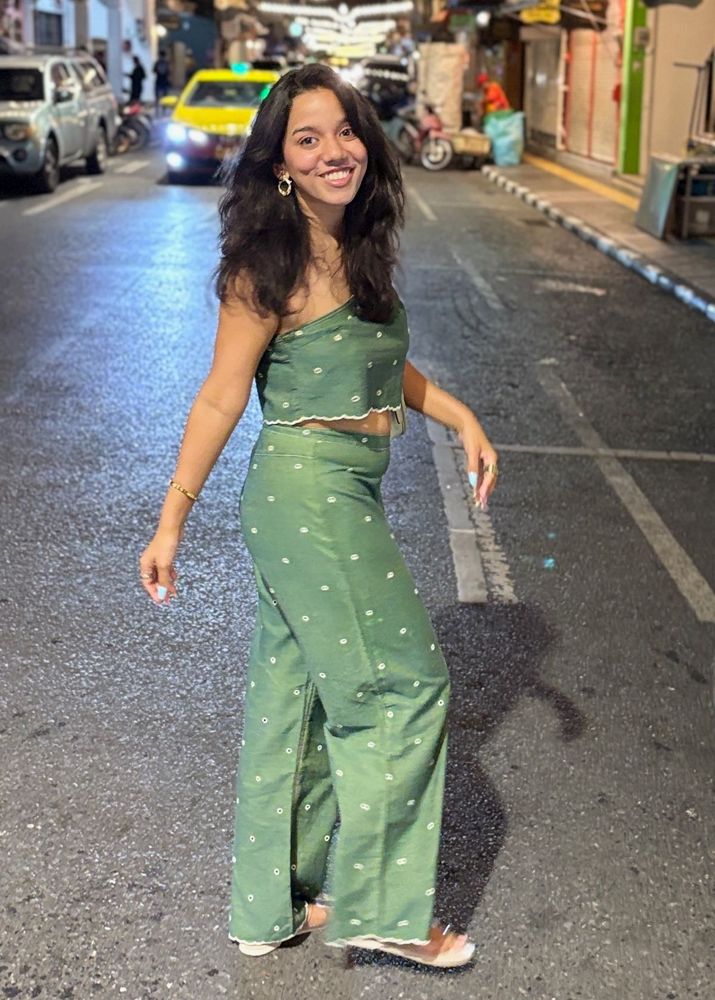 Green Crop Top &amp; Wide Leg Pants Set