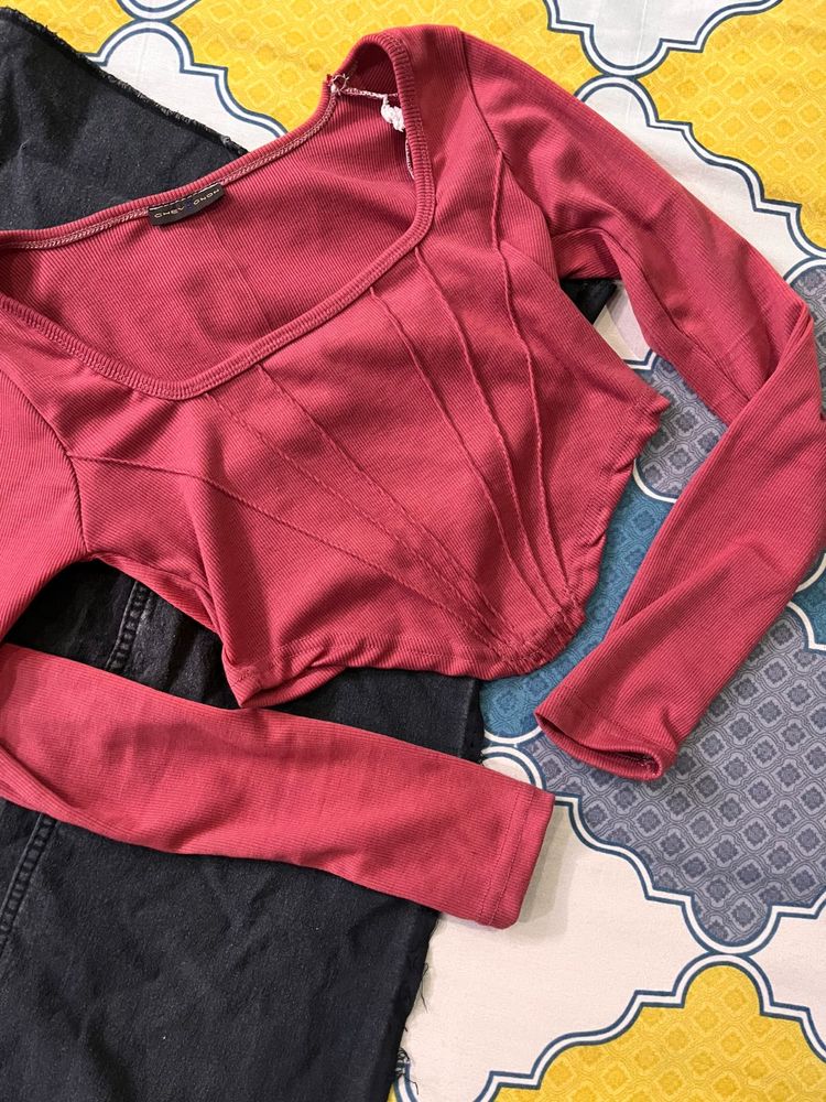 Pink Long Sleeve Crop Top