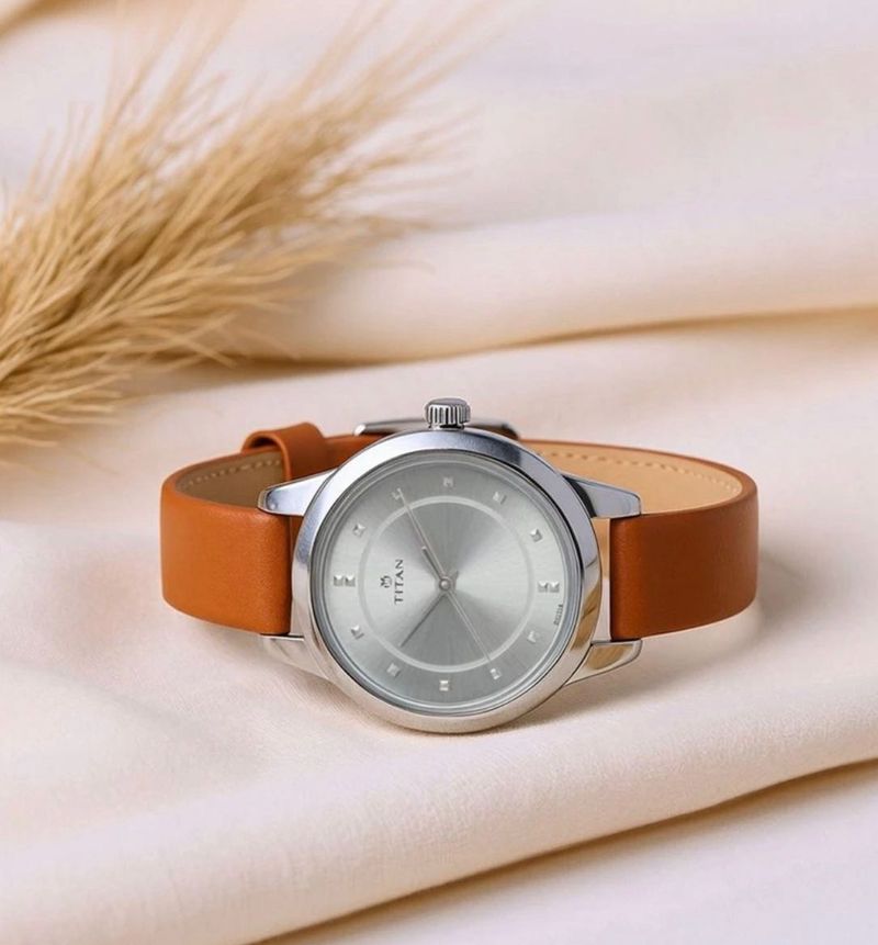 Classic Titan Watch with Brown Leather Strap