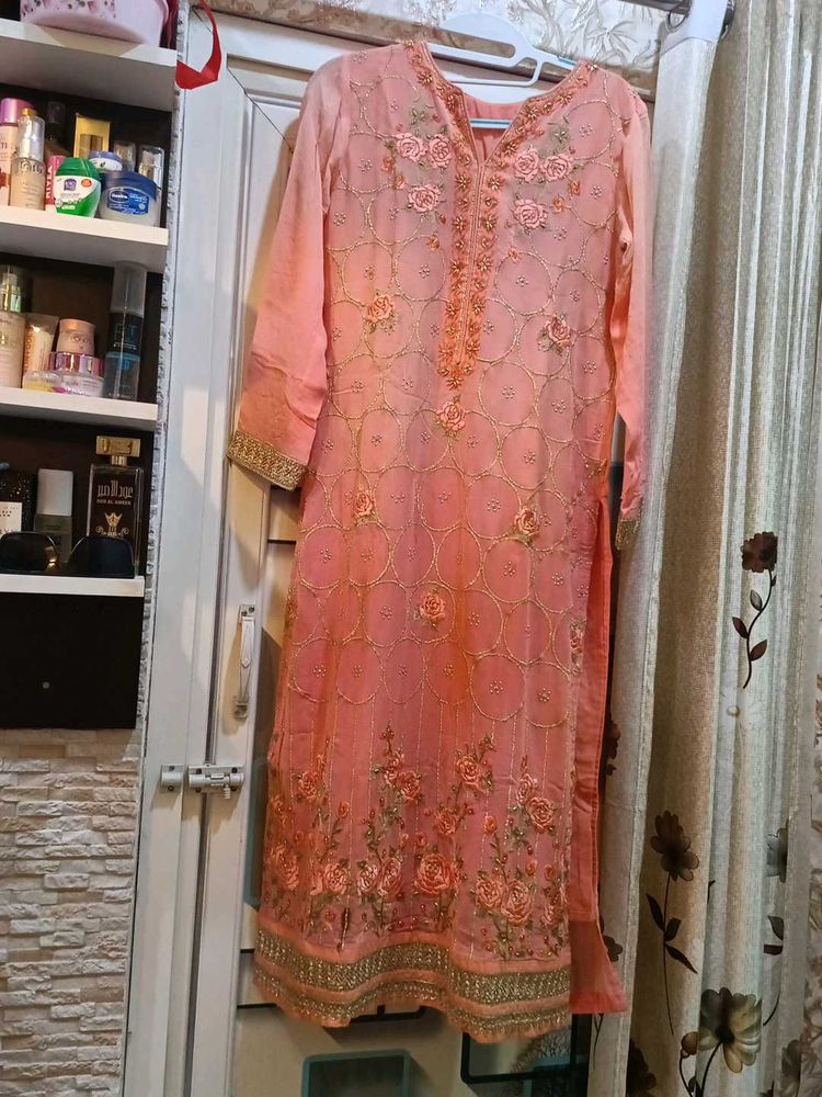 Beautiful Embroidered Peach Kurta