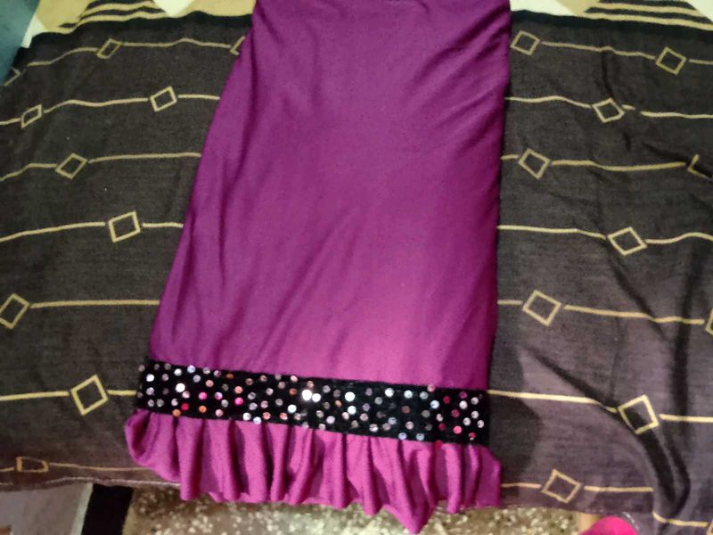 Purple Ruffled semi stitched saree with unstitched