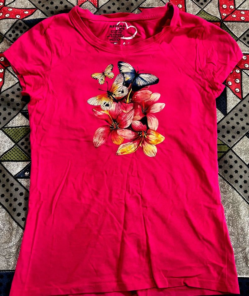 Vibrant Pink Butterfly &amp; Floral T-Shirt