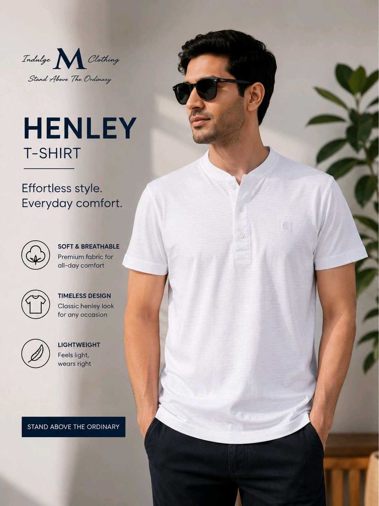 👕Men's White Striped Henley T-Shirt