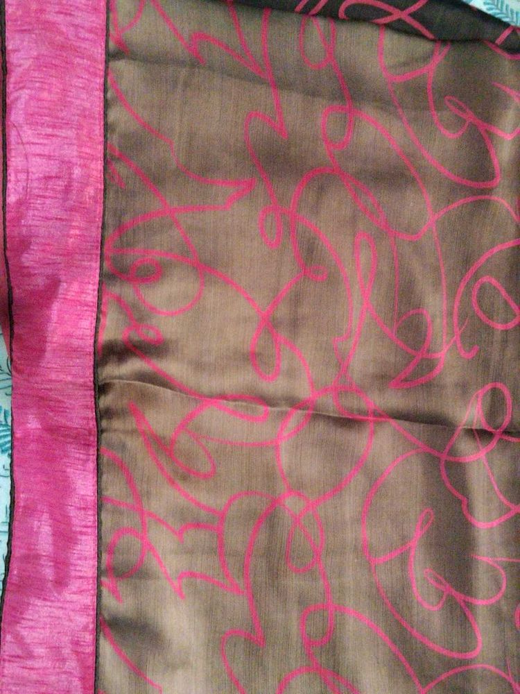 Elegant Brown Saree with Pink Border