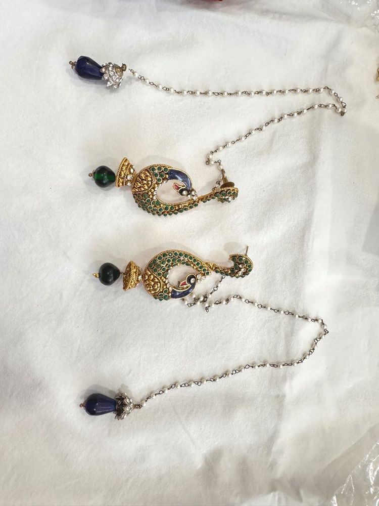 Peacock Maang Tikka &amp; Earrings Set