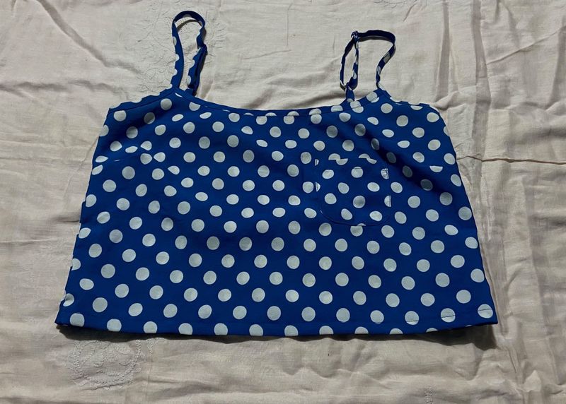 Blue Polka Dot Crop Cami Top