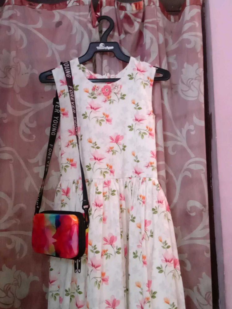 Floral Girls Dress with Bag