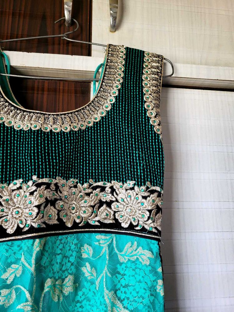 Beautiful Teal Embroidered Dress and Choli