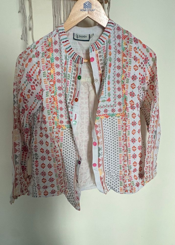Boho Embroidered Cotton Kurta Jacket