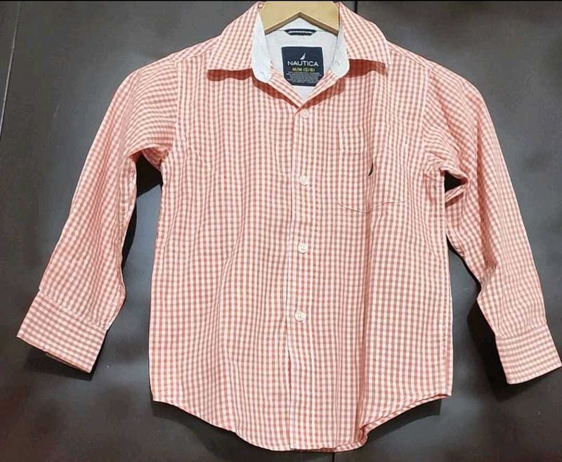 Light Coral Check Printed Shirt For 4- 5 Year Boy