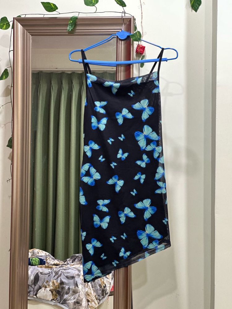 Sheer Butterfly Print Mini Bodycon Dress