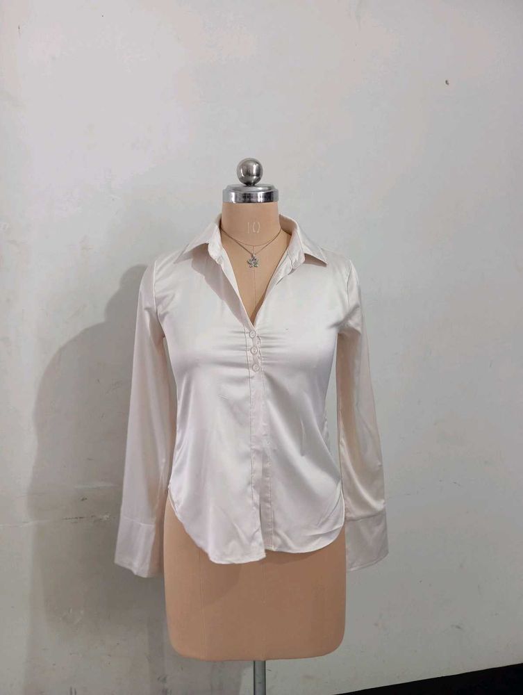 Satin Button-Down Top