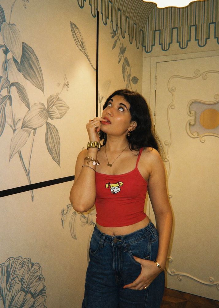 Red Graphic Crop Tank Top