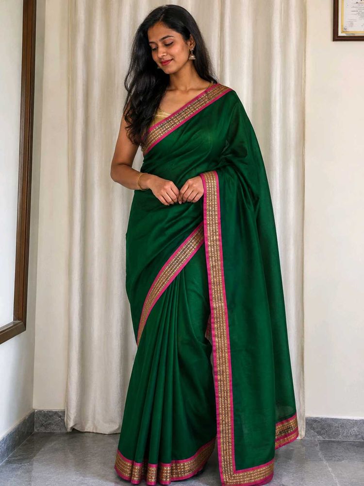 Emerald Green Saree with Pink printed Bord