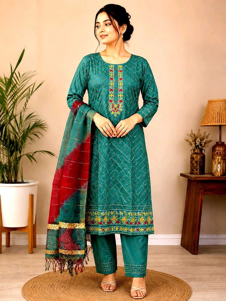 Maslin material Green Kurta Set with Dupatta
