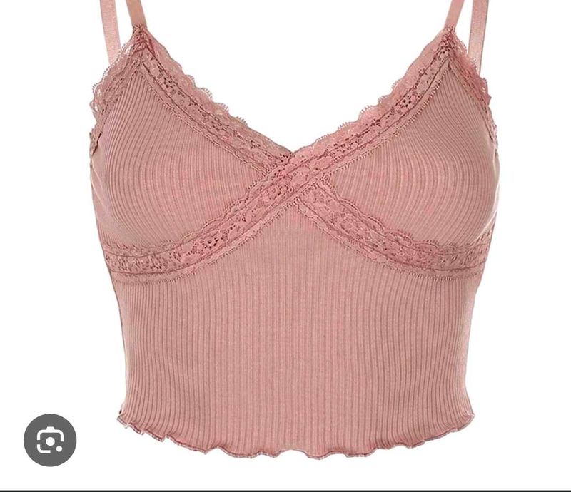 Pink Lace Trim Cropped Cami Top
