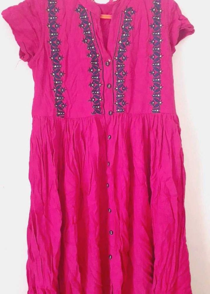Pink Embroidered Button-Down Dress