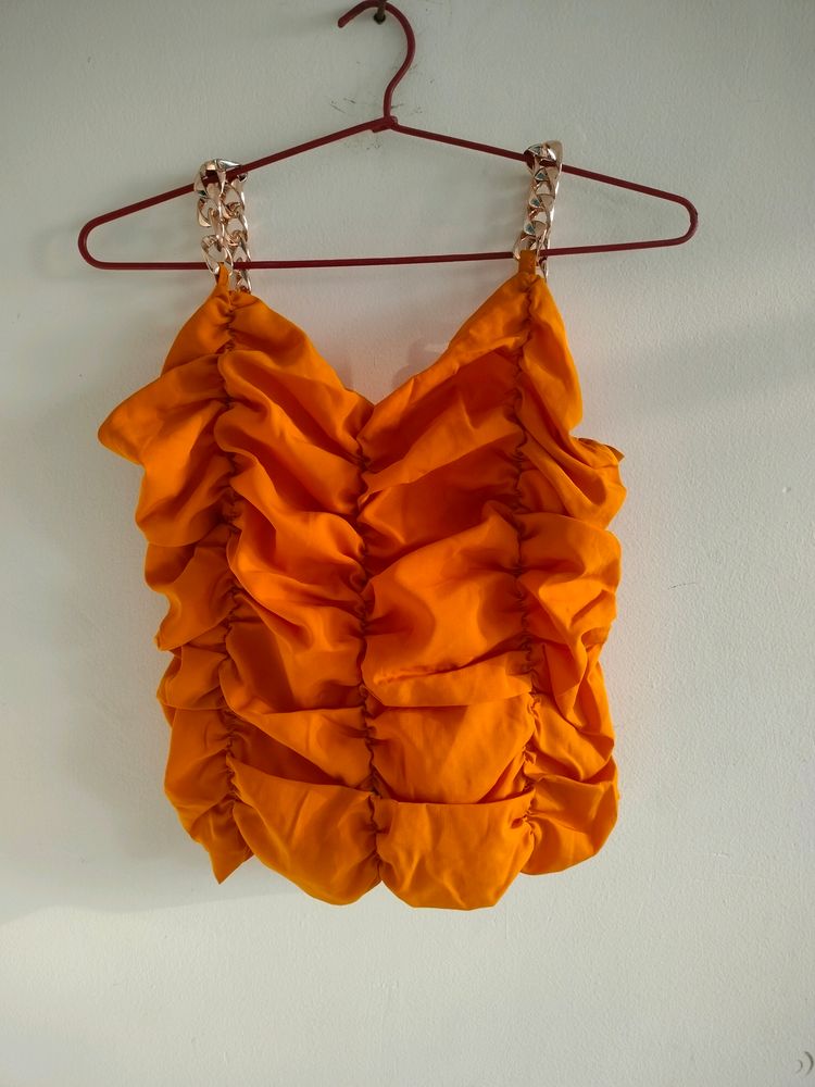 Mustard Crop Top With Chain Strap