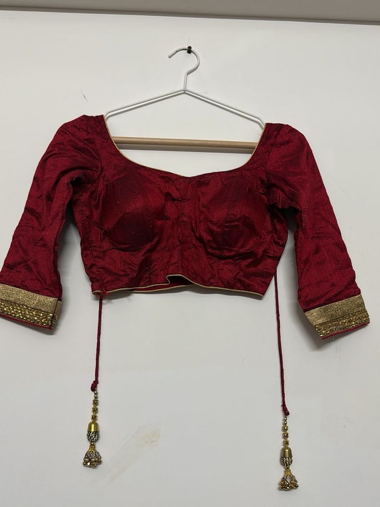 Elegant Red/Maroon Sari Blouse with zipper closure