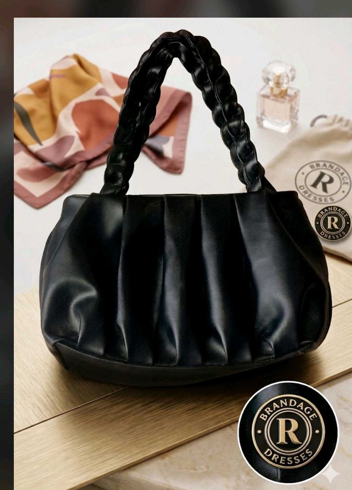 Chic Black Ruched Handbag