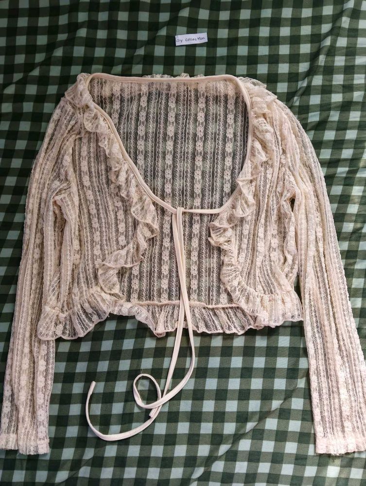 Sheer Lace Cardigan with Ruffles