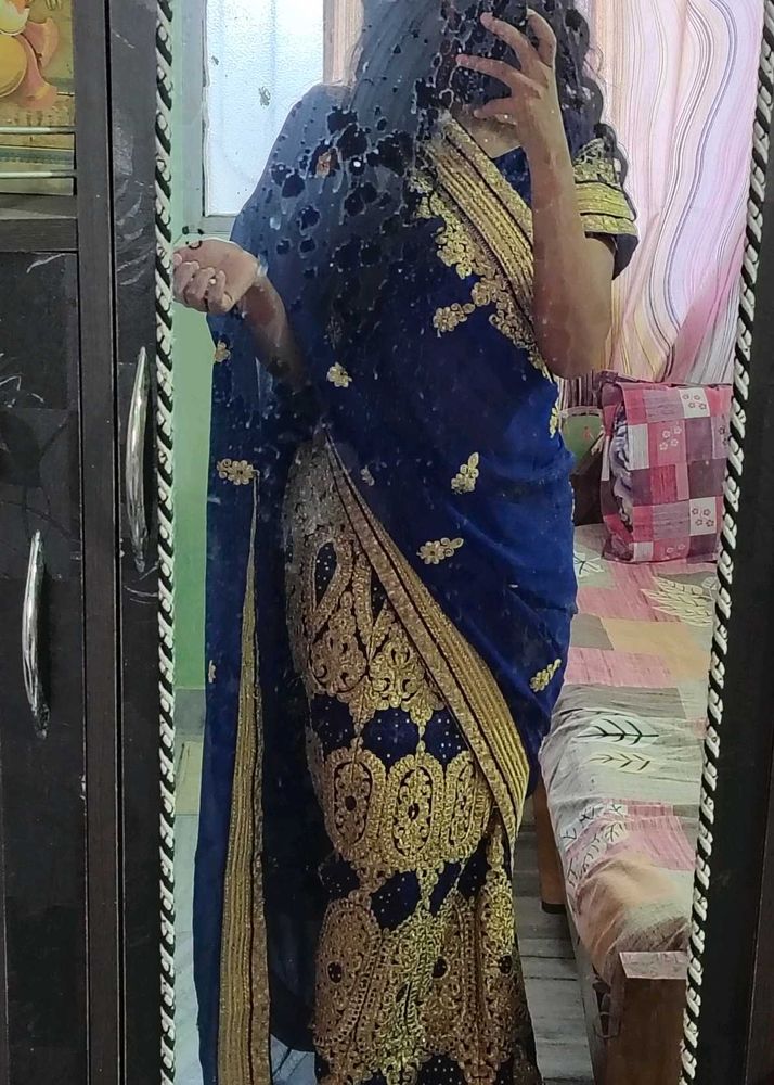 Beautiful Blue Embroidered Saree, LEHENGA SAREE