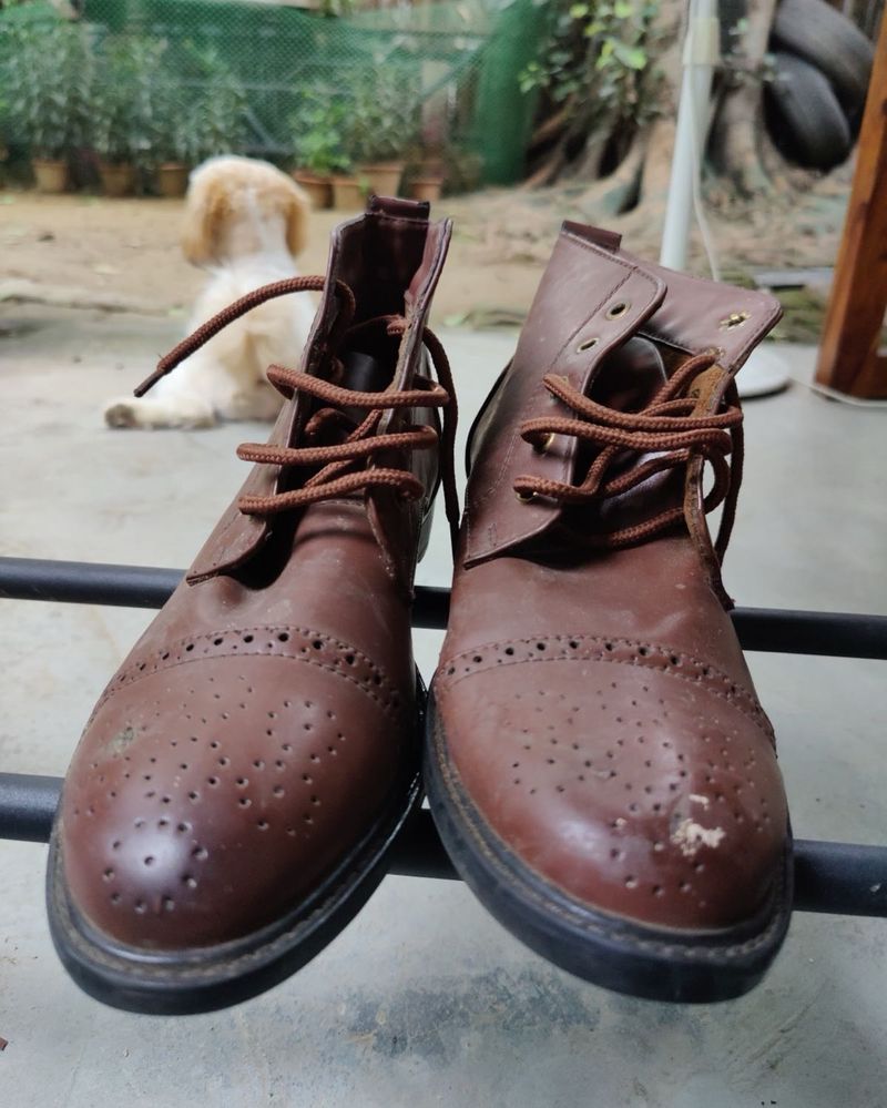 Imported Brown Brogue Lace-Up Ankle Boots