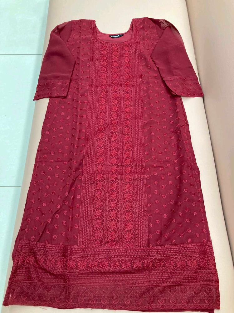Elegant Maroon Embroidered Dress