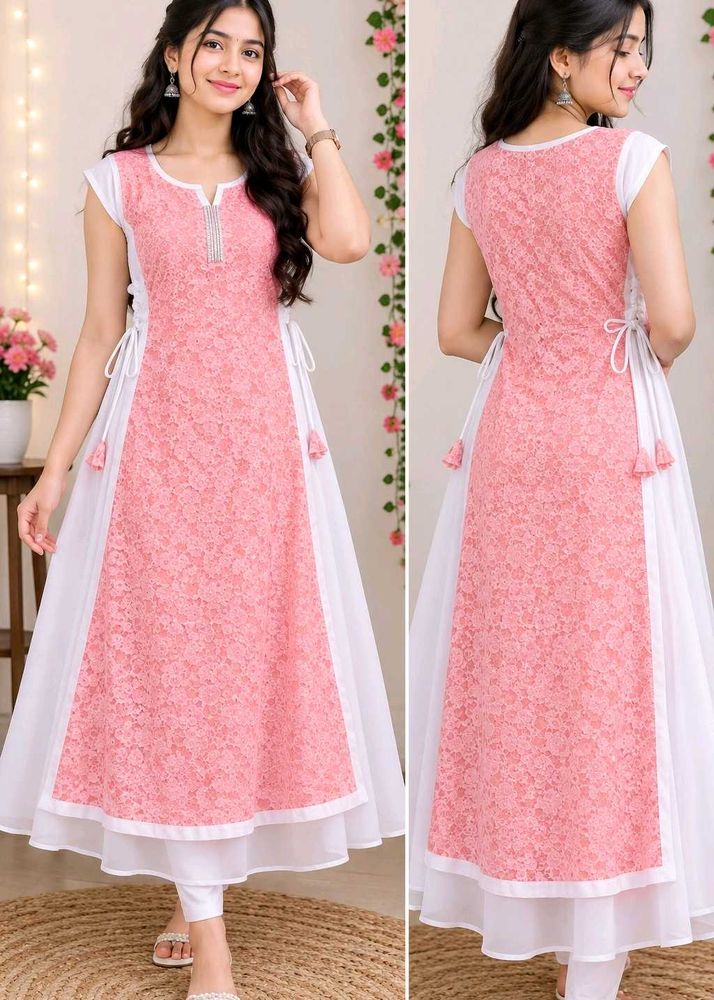 Elegant Pink &amp; White Kurti