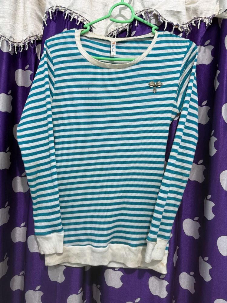Striped Long Sleeve Top with Bow Detail