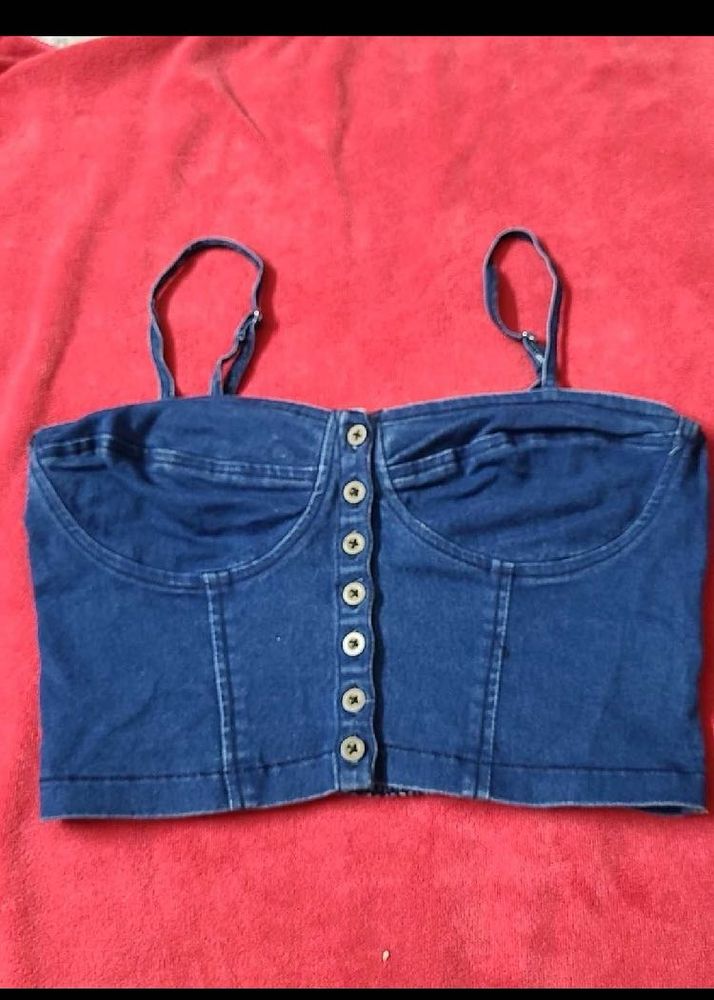 Denim Button-Up Crop Top