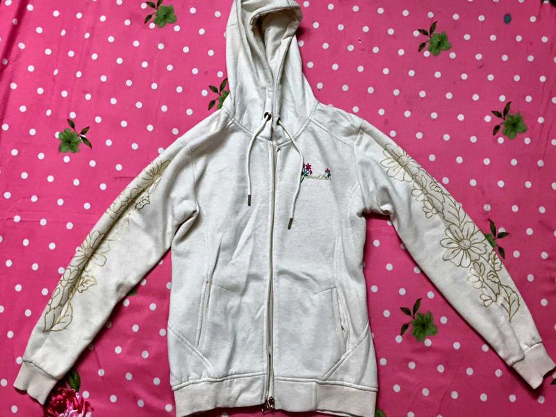 Floral Embroidered Zip-Up Hoodie