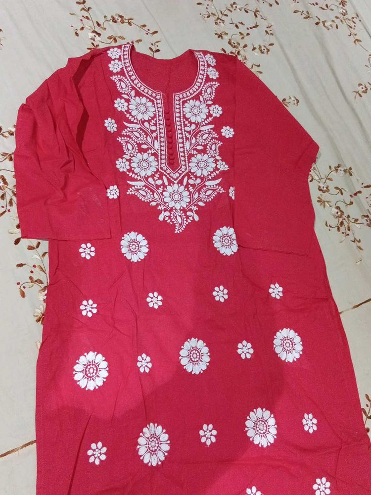 Beautiful Red Kurta with White Embroidery