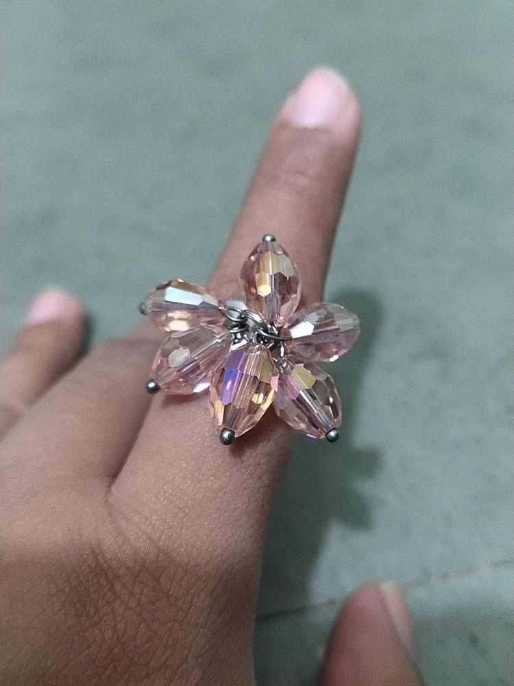 Charming Pink Crystal Flower Ring