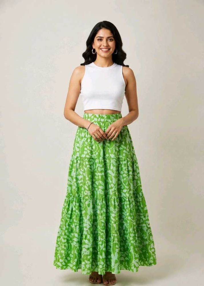 White Top &amp; Green Skirt Set
