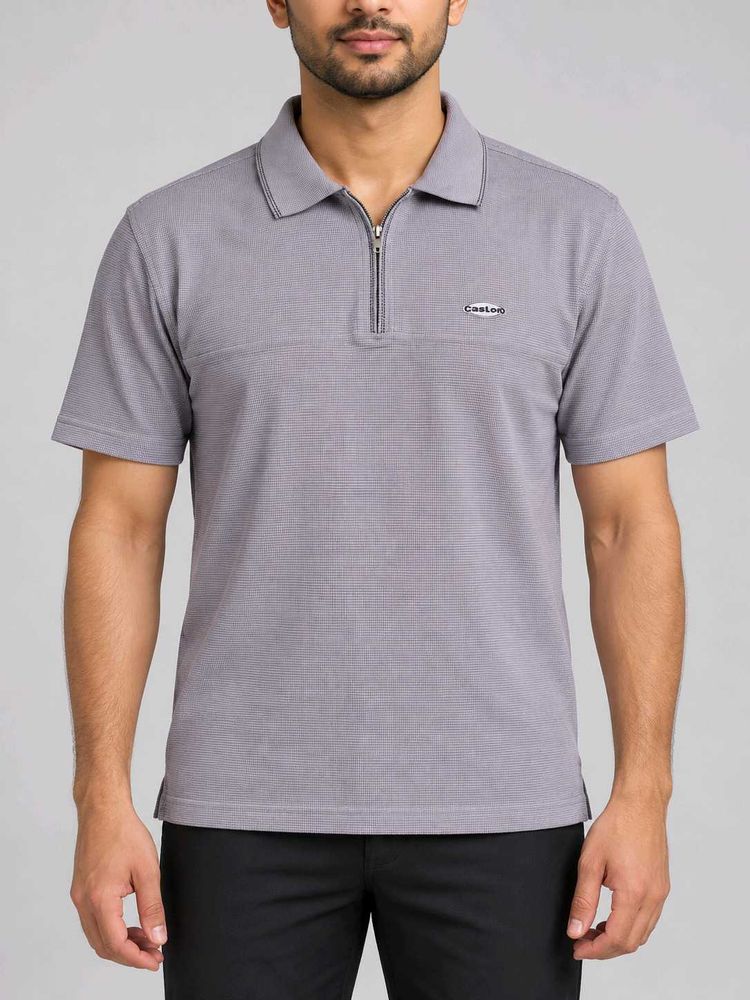 Men's Grey Zip Polo Shirt
