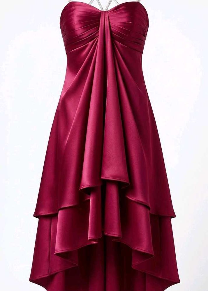 Elegant Wine Red Tiered Strapless Dress