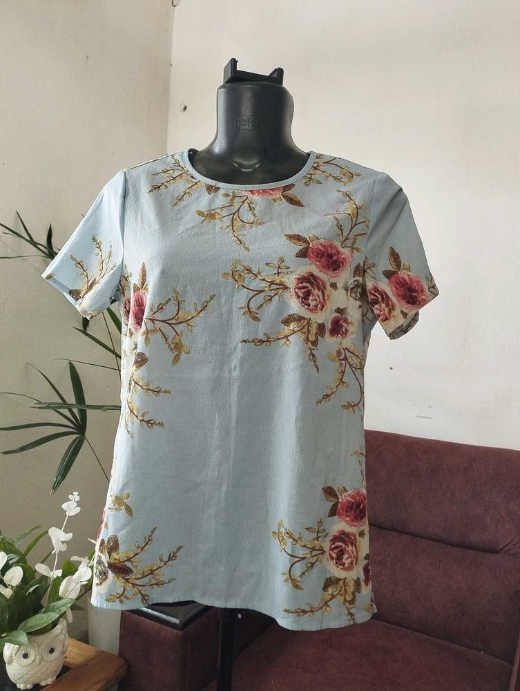 Light Blue Floral Print Top