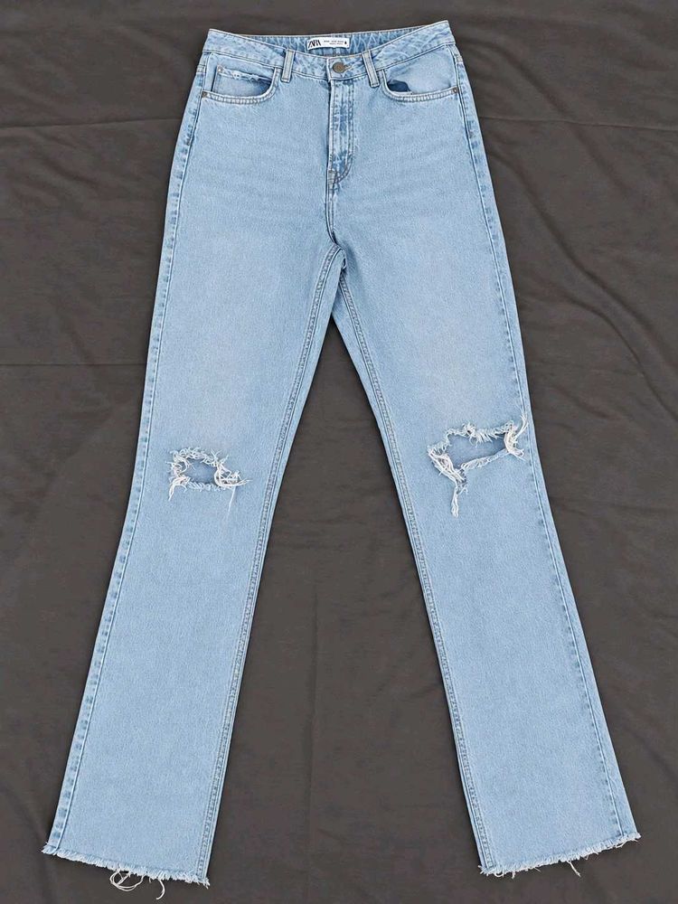 Zara Light Wash Ripped Jeans