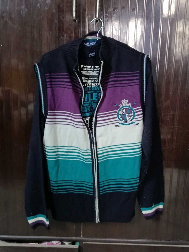 Stylish Striped Half Jacket with full sleeves swea