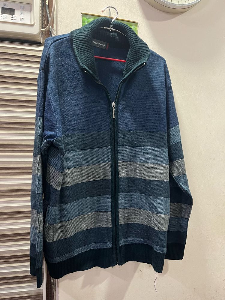 Striped Zip-Up Knit Cardigan for men