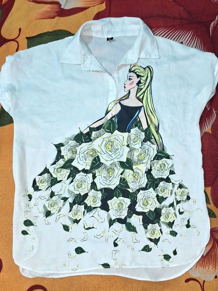 Unique Graphic Print White Shirt