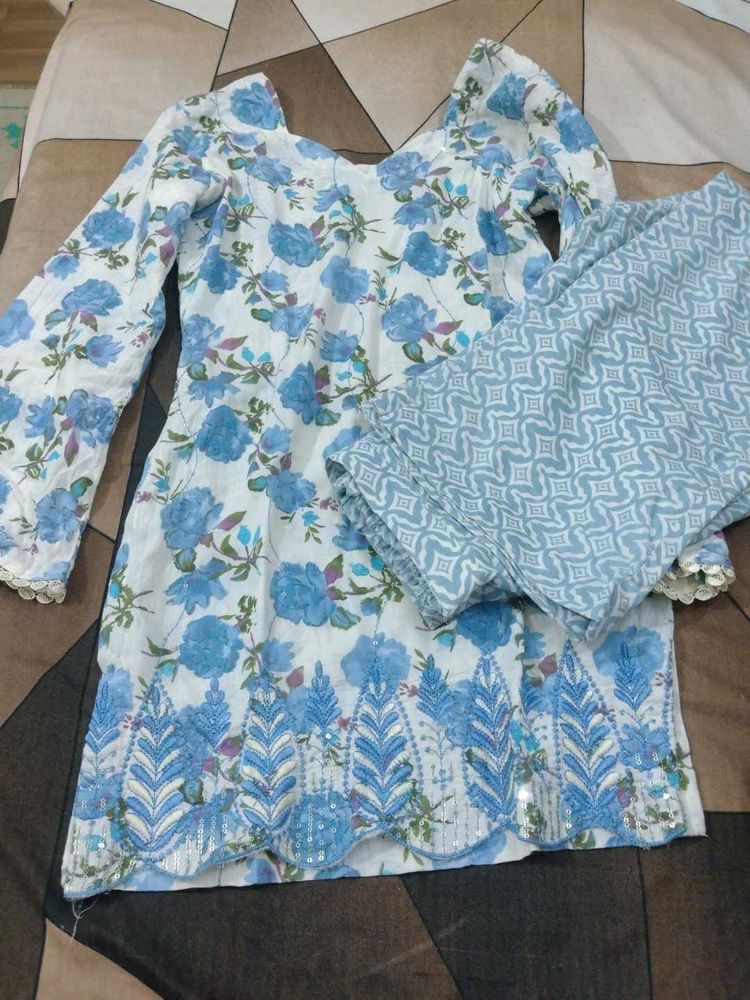 Blue Floral Kurta Set