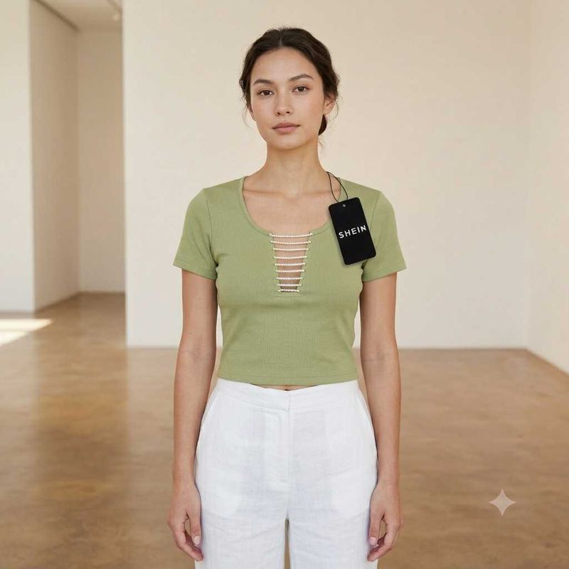 Shein Green Cutout Detail Crop Top