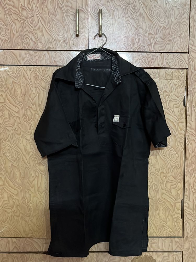 Pure Linen Black Kurta For Boys