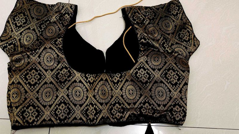 Elegant Black &amp; Gold Brocade Blouse